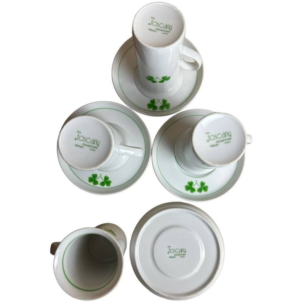 The Toscany Collection By Feeney Japan White Irish Clover Cup & Saucer Set of 4 - Picture 3 of 7